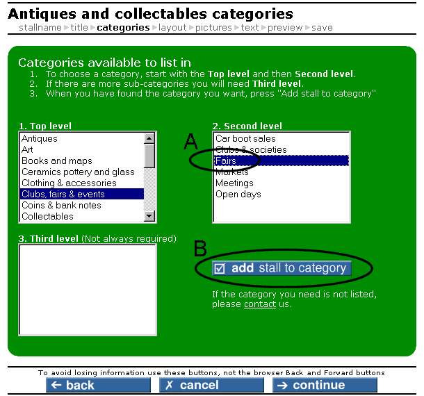 Select categories