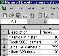 Example excel sheet