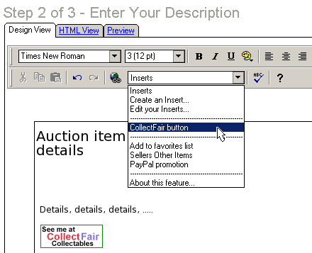 The auction listing, complete with CollectFair button